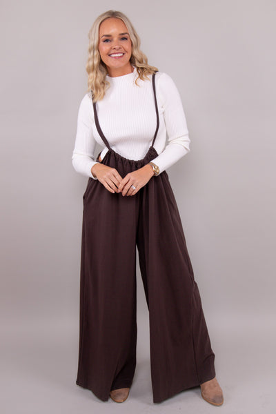 Keep In Touch Suspender Overalls - Mocha