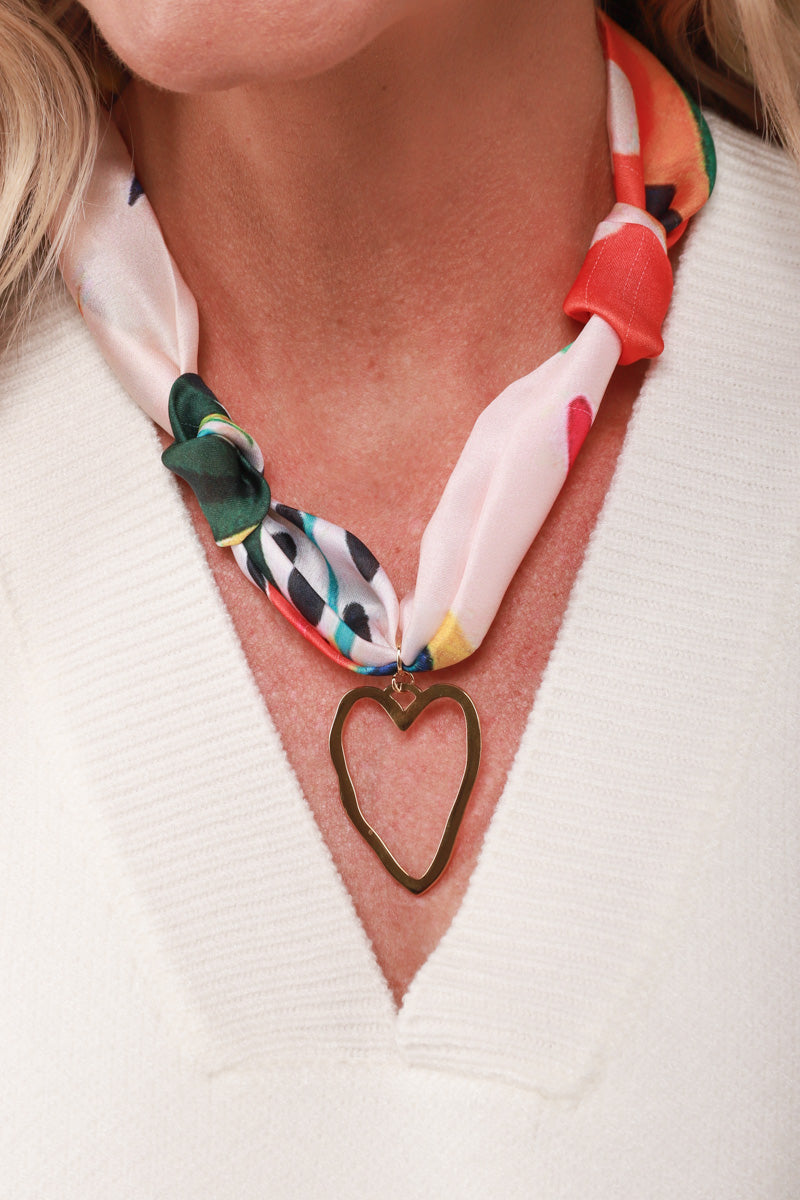 Open Heart Spotted Scarf Necklace
