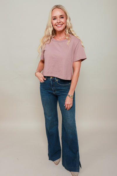 Boxy Cropped Tee - Warm Taupe