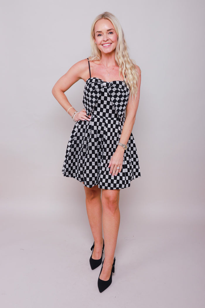 Midnight Weave Bow Mini Dress