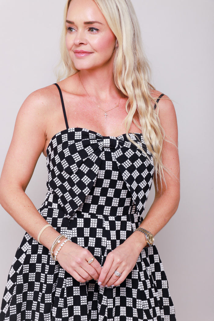 Midnight Weave Bow Mini Dress