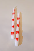 Bow Accent Taper Candles-White/Red