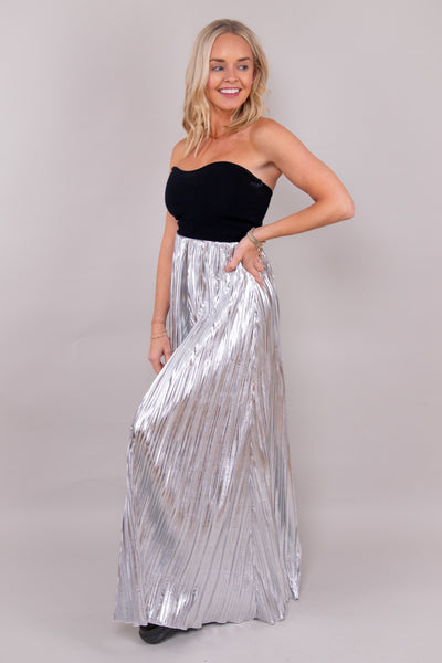 Silver Luster Pleated Wide Leg Pants