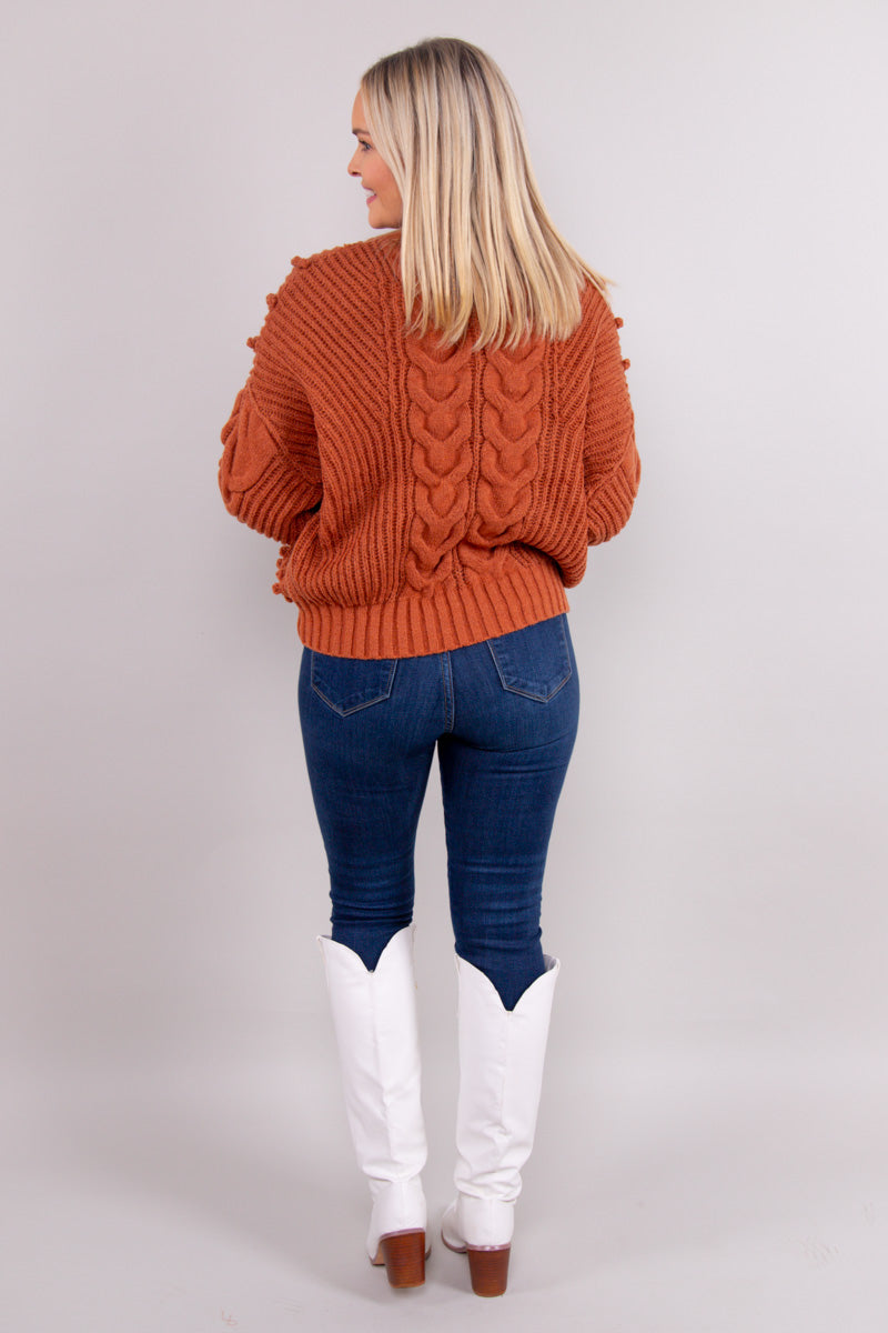 Pom Pom Chic Sweater-Brown - FINAL SALE
