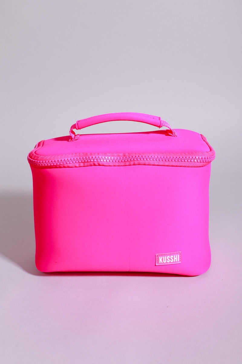 KUSSHI Small Neoprene Train Case-Pink/Indigo