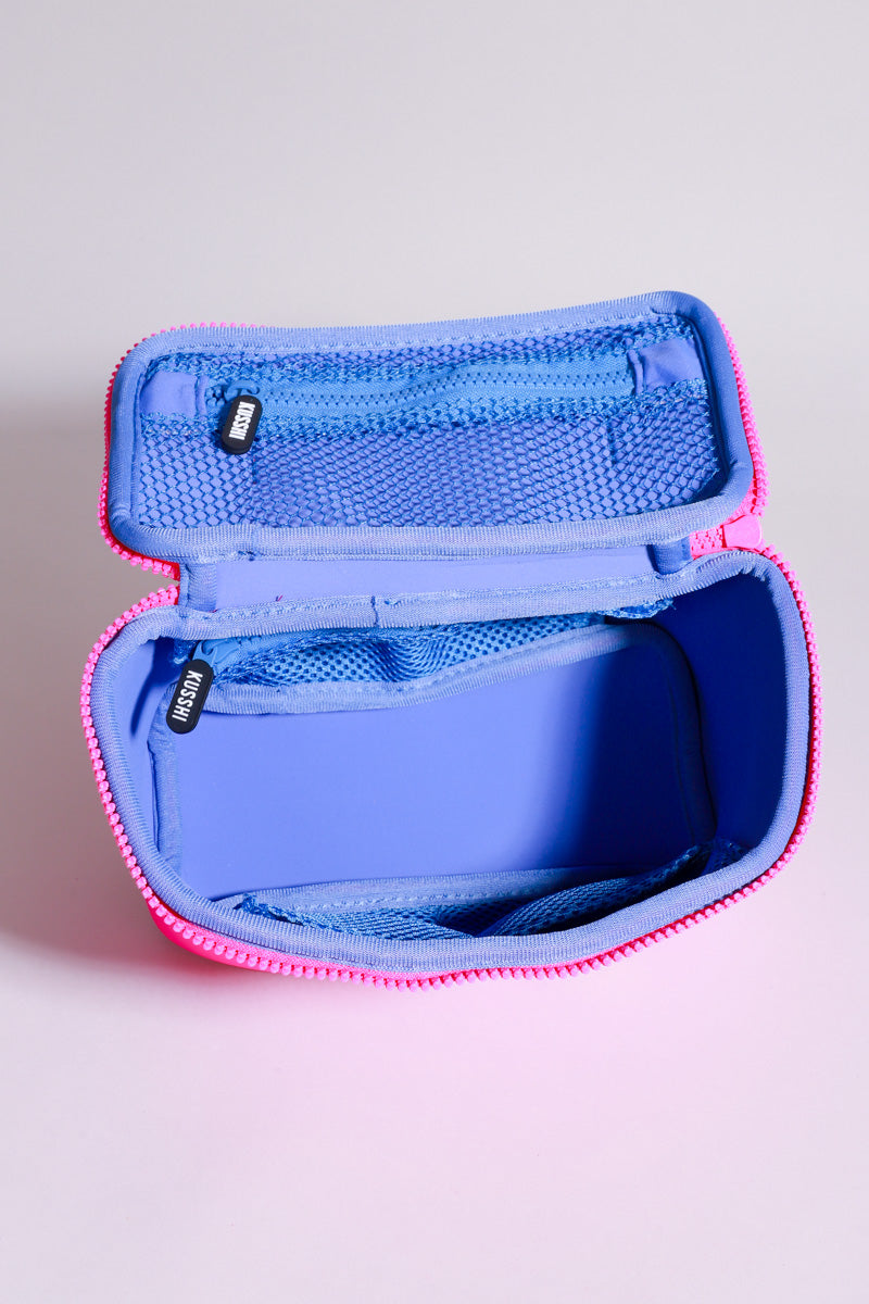 KUSSHI Small Neoprene Train Case-Pink/Indigo
