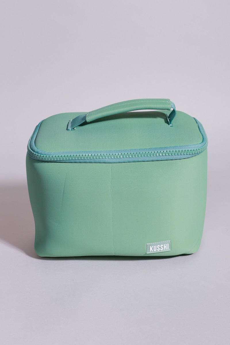 KUSSHI Small Neoprene Train Case-Sage/Coral Rose