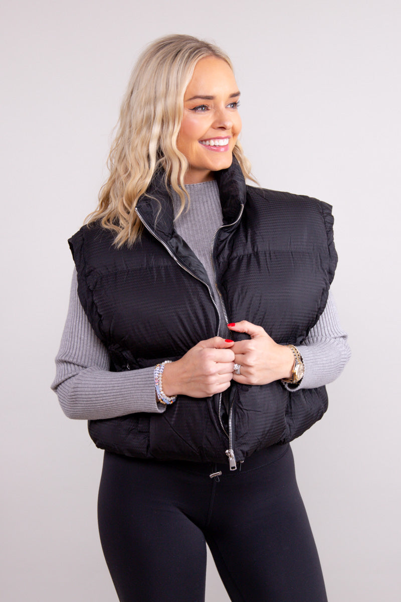 Jazmine Cropped Puffer Vest- Black - FINAL SALE