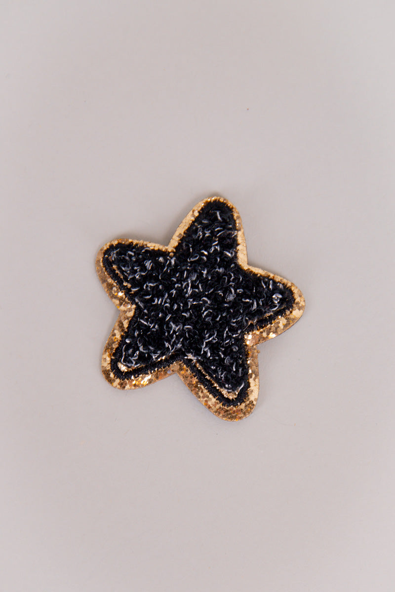 Chenille Star Adhesive Patches-Black 2"