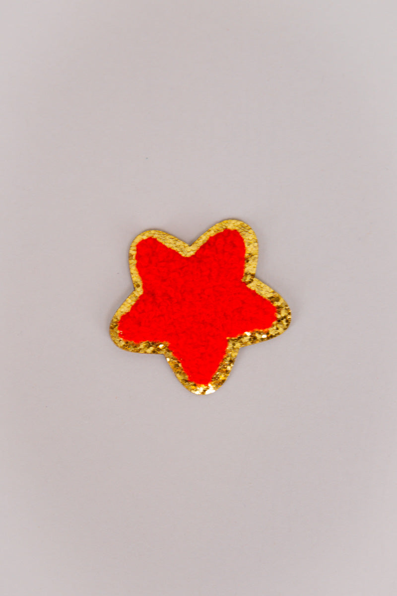 Chenille Star Adhesive Patches-Red 2"