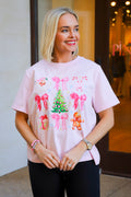 Winter Wonderland With Bows Graphic Tee - Pink