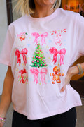 Winter Wonderland With Bows Graphic Tee - Pink
