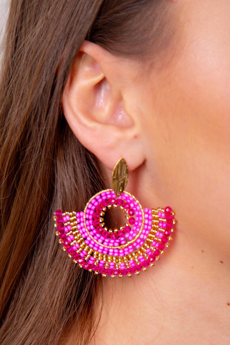 Demi Beaded Hoop Earrings - Pink