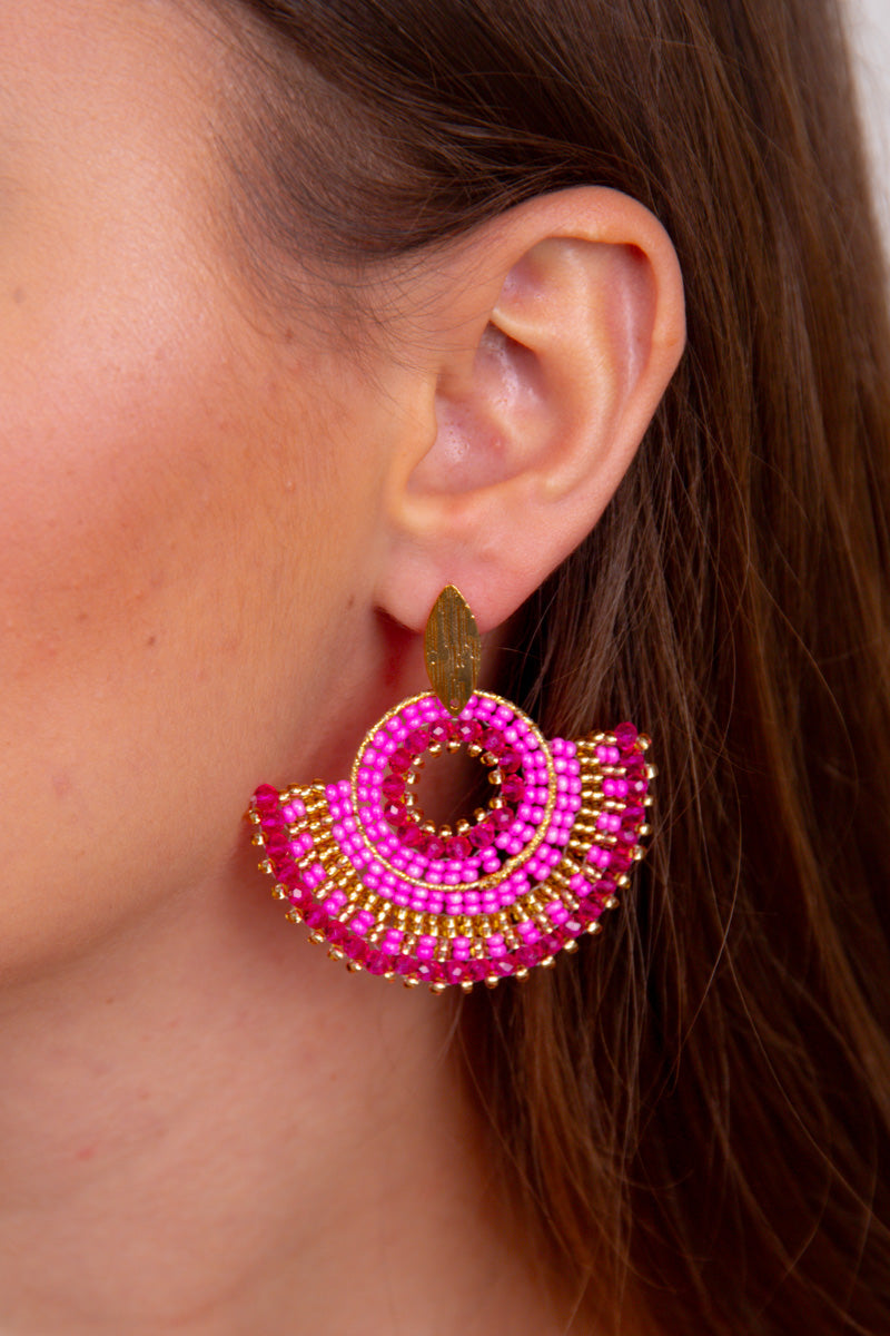 Demi Beaded Hoop Earrings - Pink