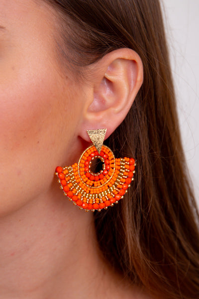 Demi Beaded Hoop Earrings - Orange