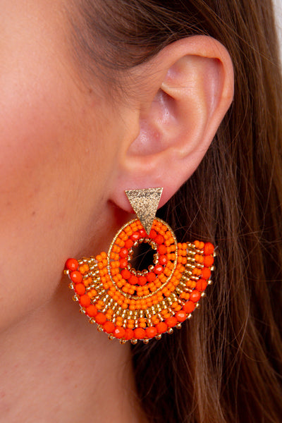 Demi Beaded Hoop Earrings - Orange