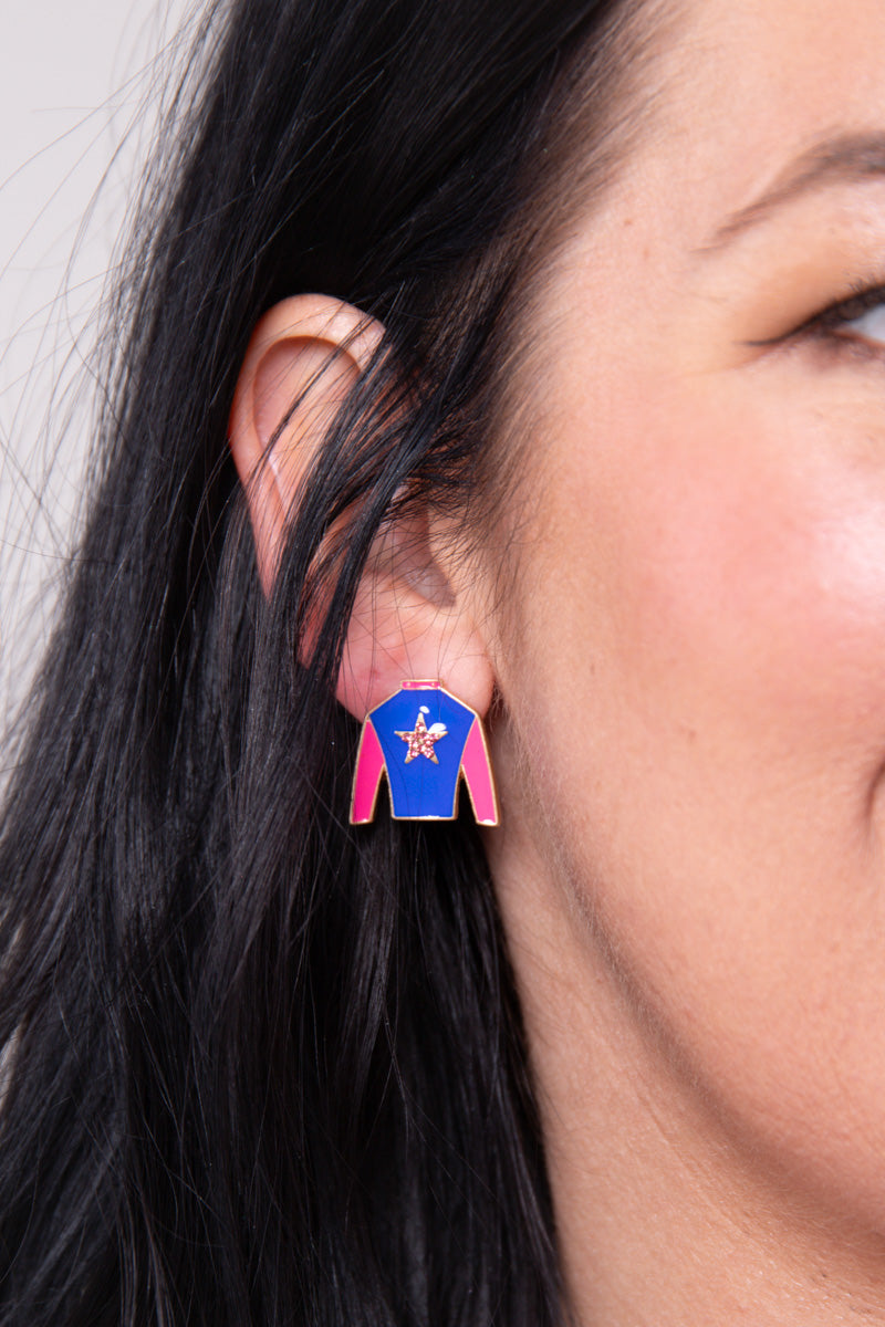 Risen Star Jockey Silk Enamel Stud Earrings