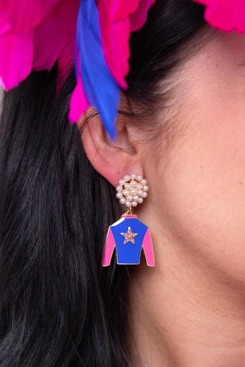 Risen Star Jockey Silk Enamel Drop Earrings