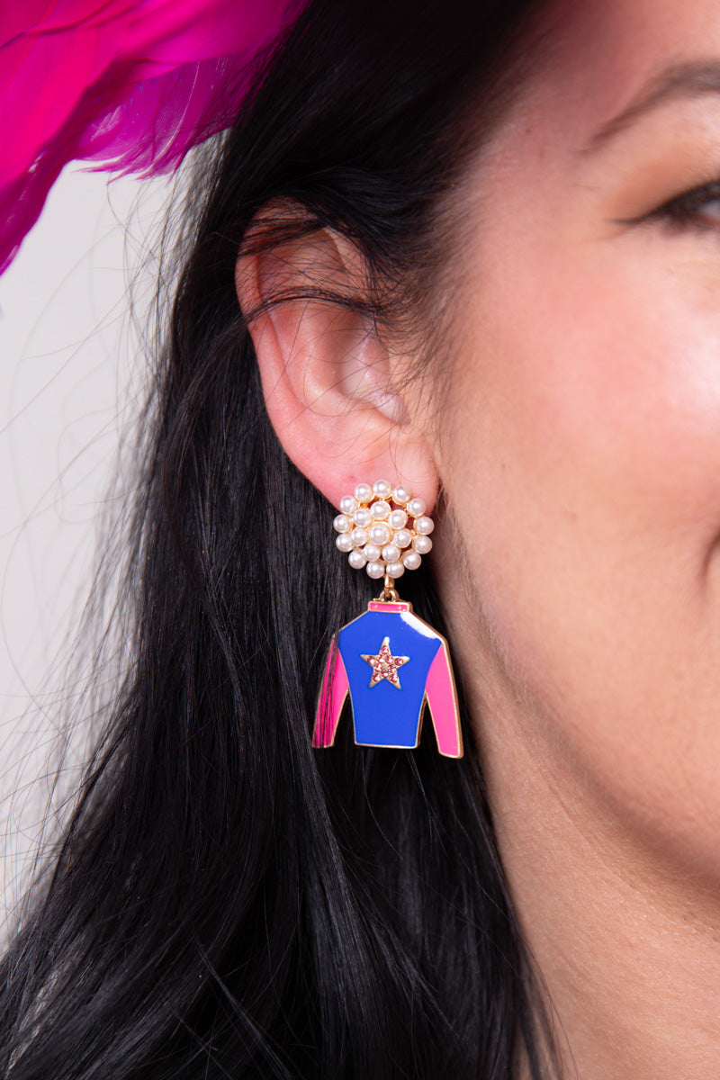 Risen Star Jockey Silk Enamel Drop Earrings