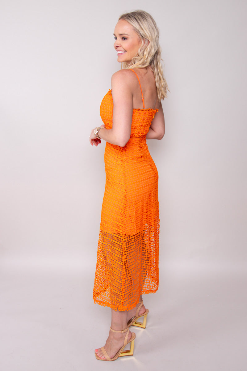 Mandarin Lace Midi Dress