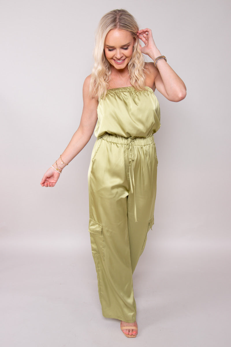 Quinn Cargo Jumpsuit-Avocado