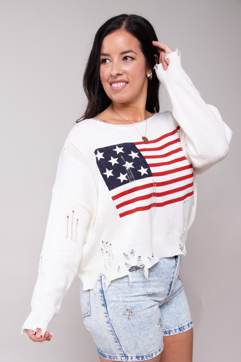 American Flag Distressed Sweater