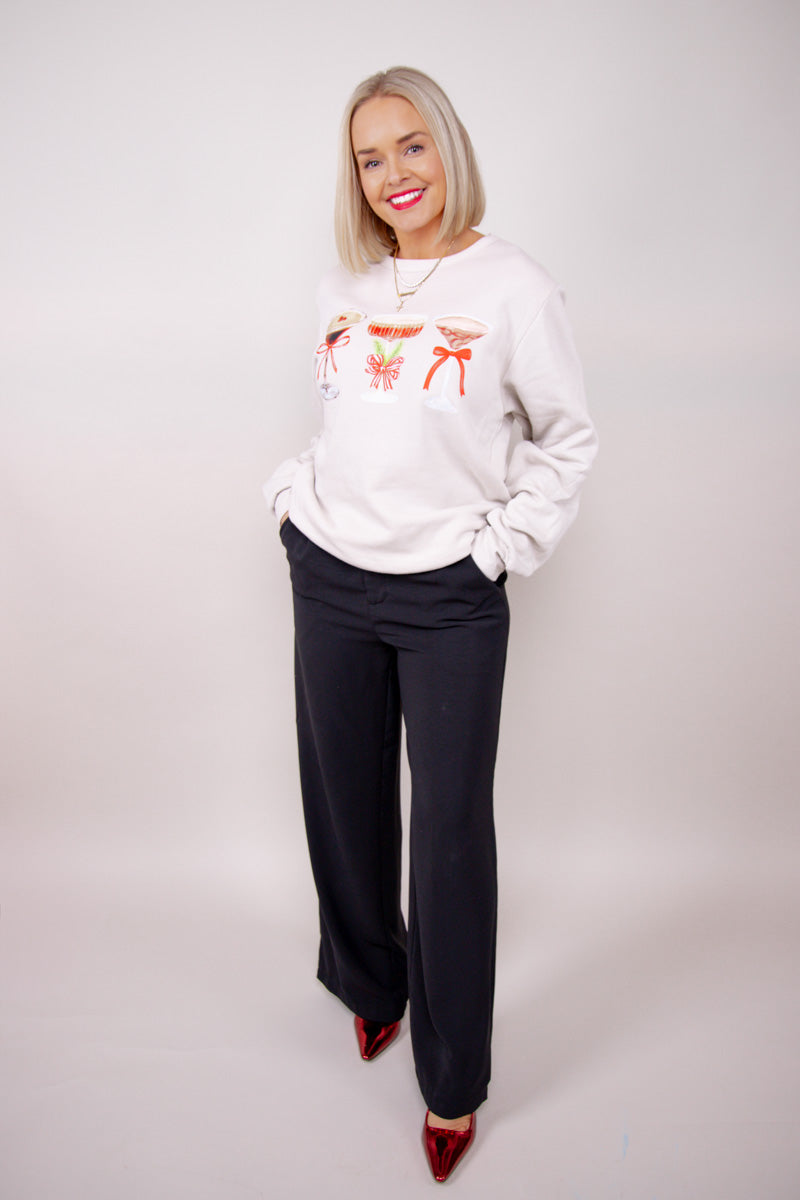 Festive Spirits Graphic Sweatshirt - tan