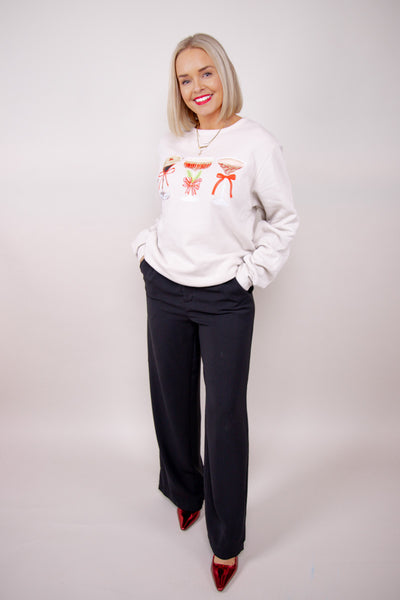 Festive Spirits Graphic Sweatshirt - tan