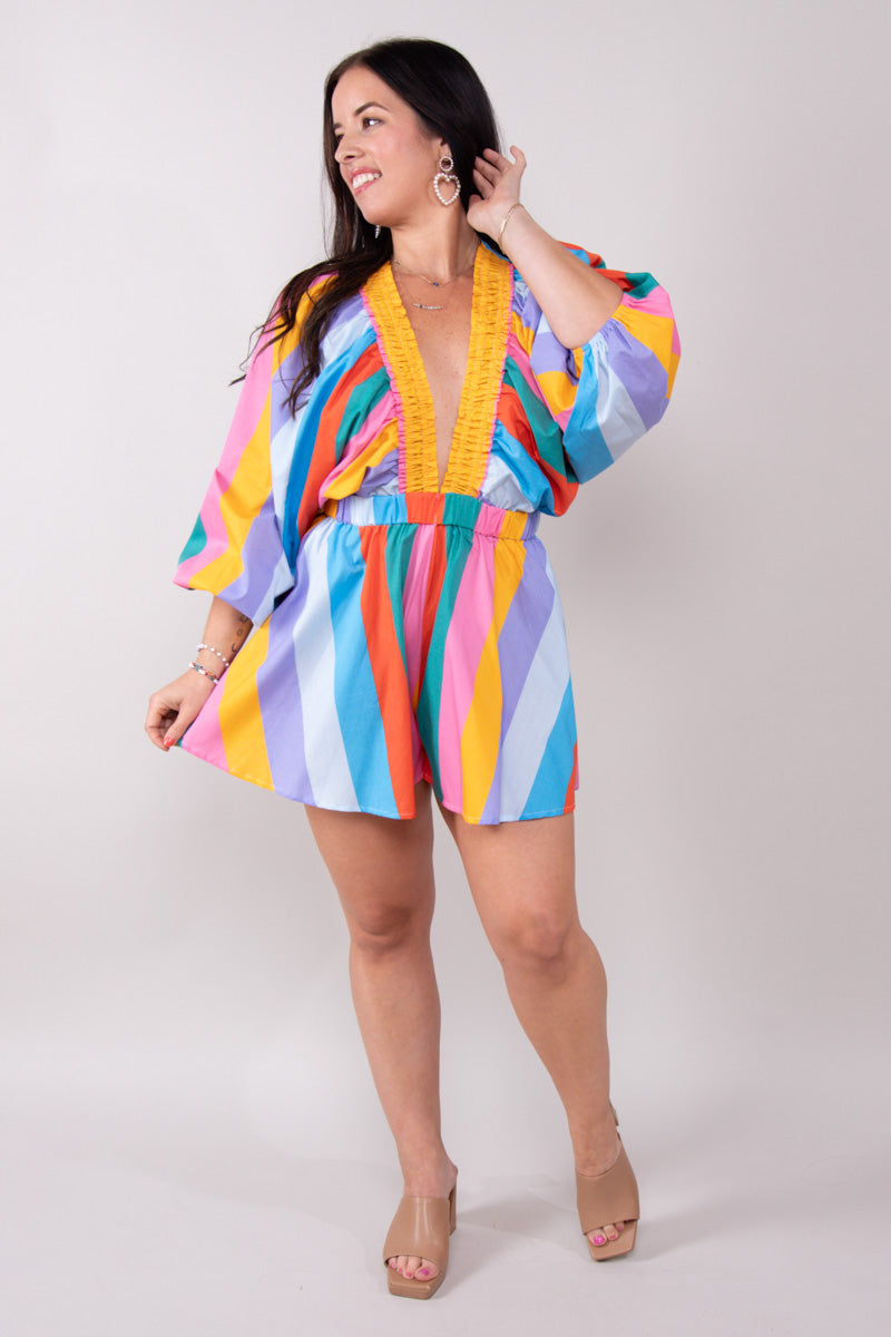 PALM BEACH PLUNGE NECK ROMPER - JELLY BEANS