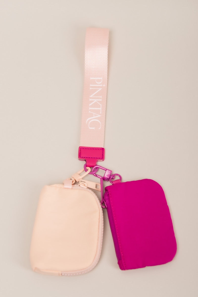 Two Pouch PinkTag Wristlet- Pale Pink & Coral