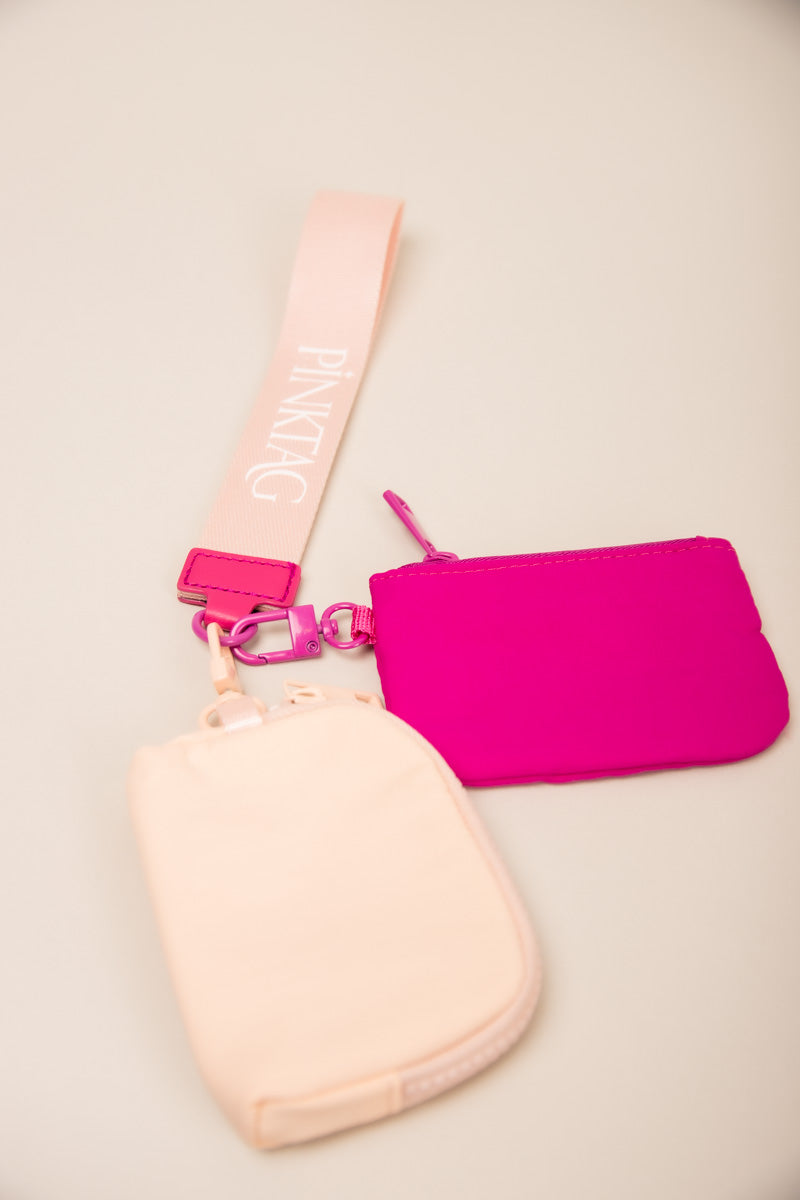 Two Pouch PinkTag Wristlet- Pale Pink & Coral