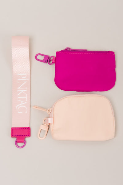 Two Pouch PinkTag Wristlet- Pale Pink & Coral