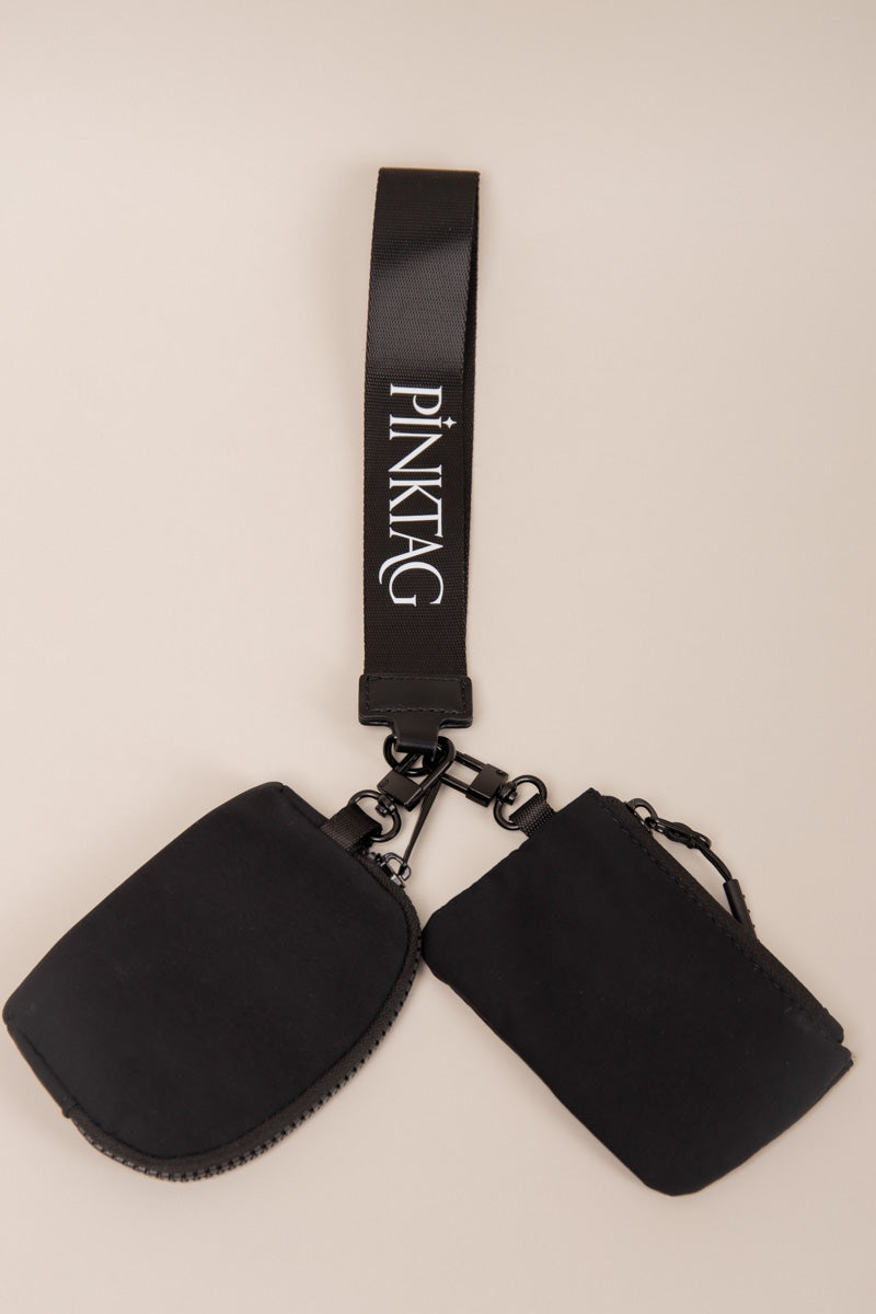 Two Pouch PinkTag Wristlet- Black