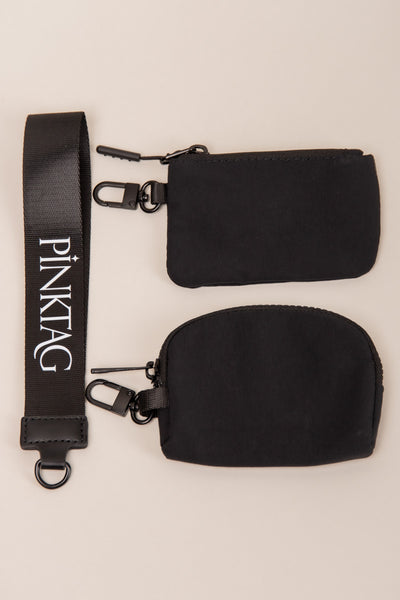 Two Pouch PinkTag Wristlet- Black