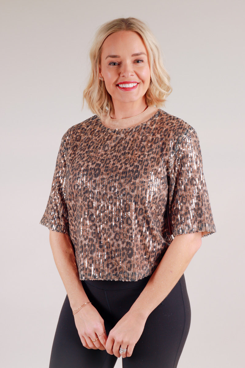 Sequin Cheetah Crewneck Top