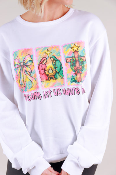 Let Us Adore Him Graphic Sweatshirt - White