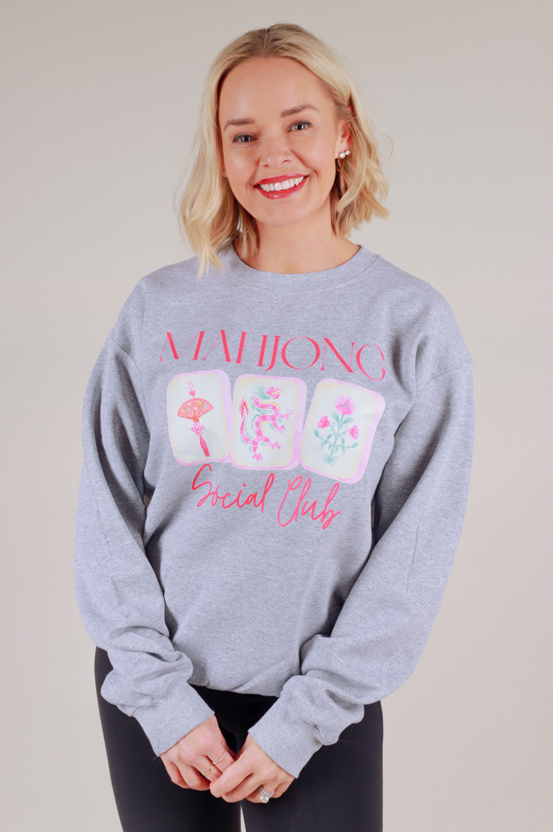 Mahjong Social Club Crewneck Sweatshirt- Gray