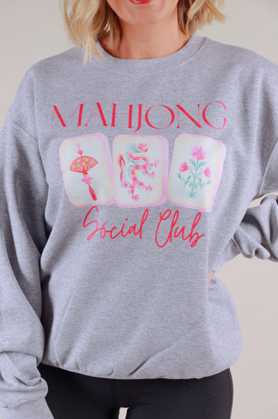 Mahjong Social Club Crewneck Sweatshirt- Gray