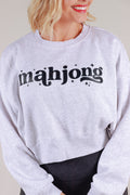 Mahjong Cropped Sweatshirt- Light Gray