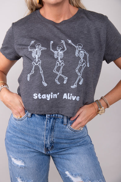 Stayin Alive Skeleton Cropped Tee