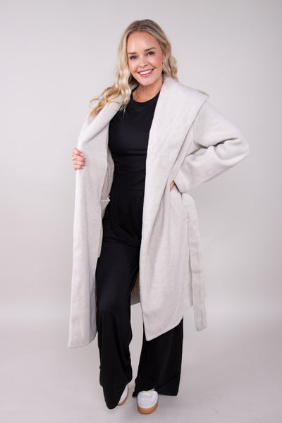 Tranquil Charm Hooded Coat- Oatmeal