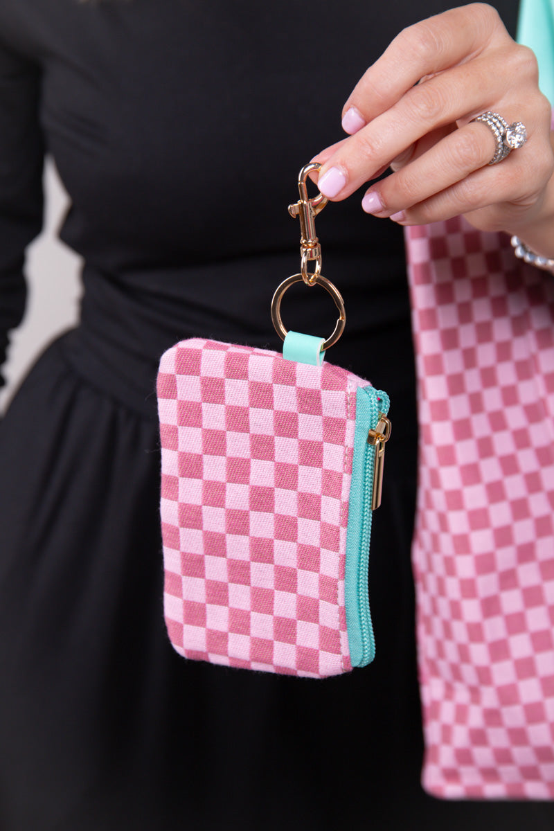 Pink Checkered Zip Wallet