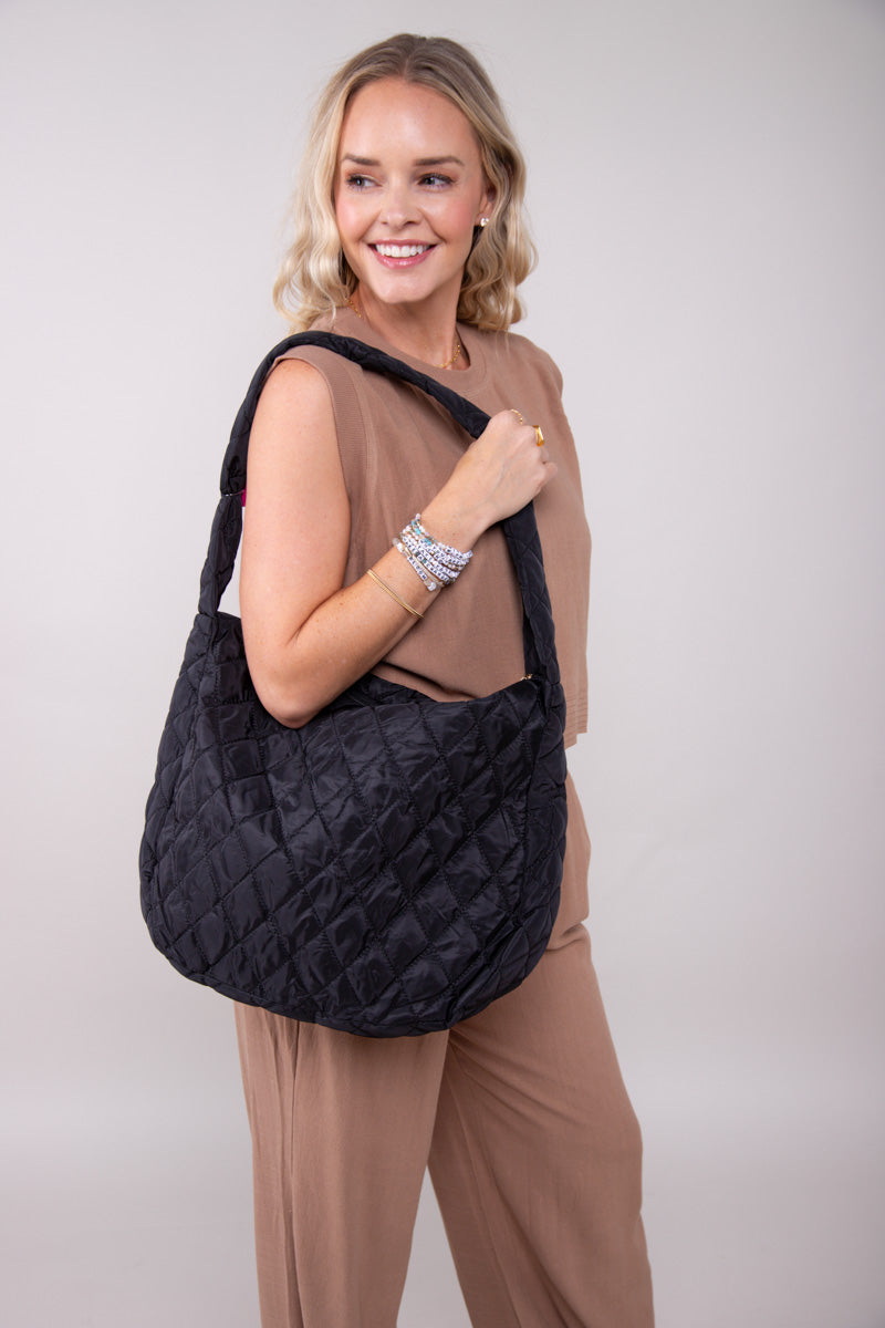 The Uptown Quilted Tote - Black