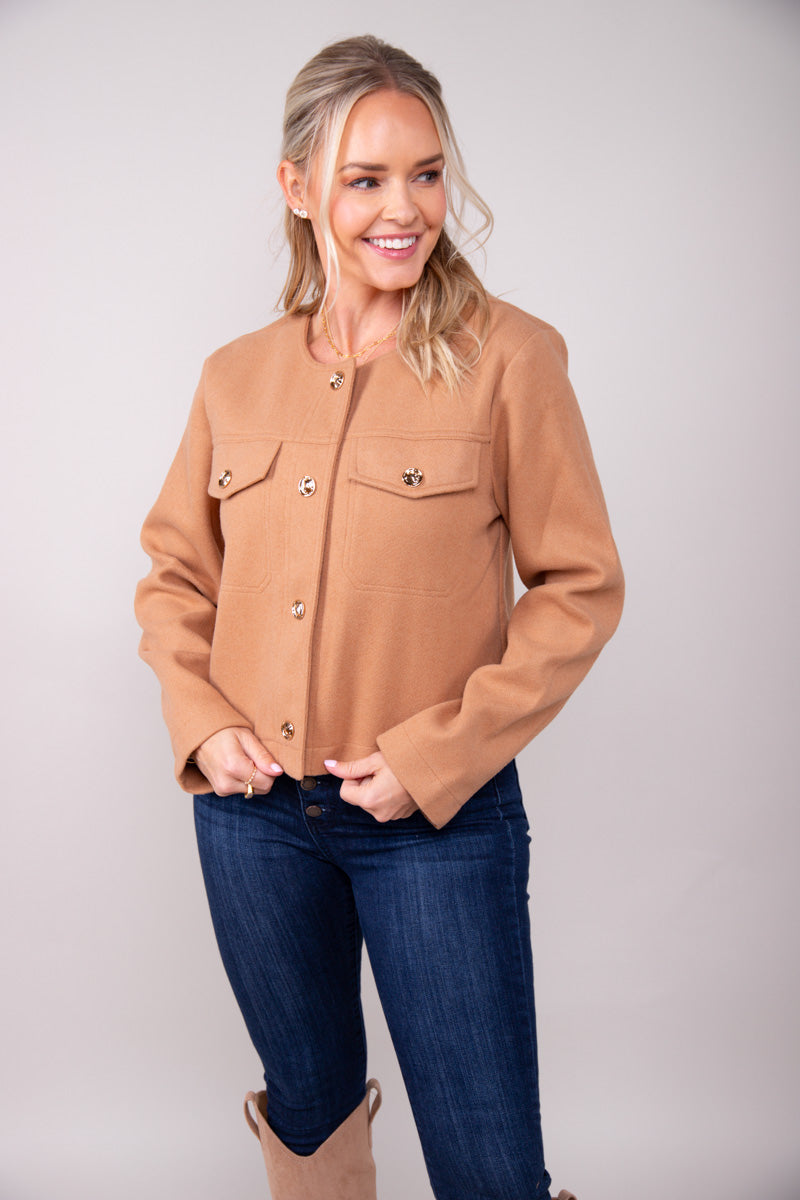 Luxe Button Jacket-Tan