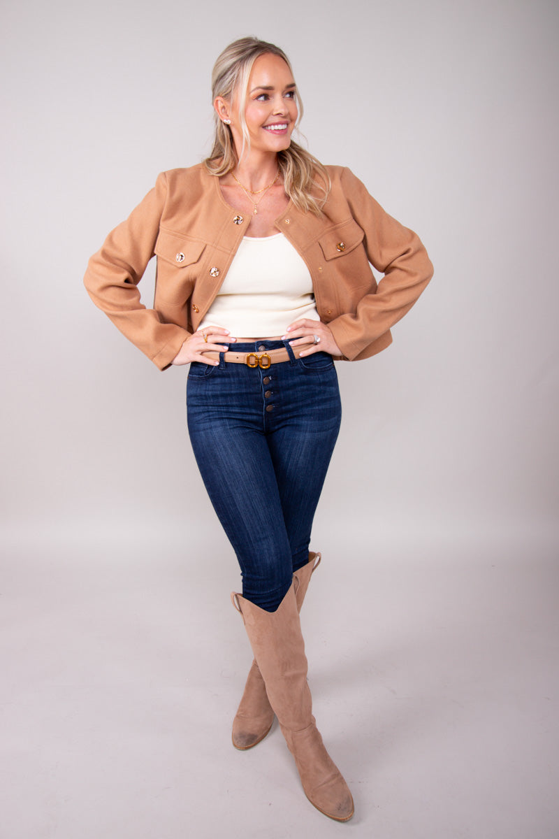 Luxe Button Jacket-Tan