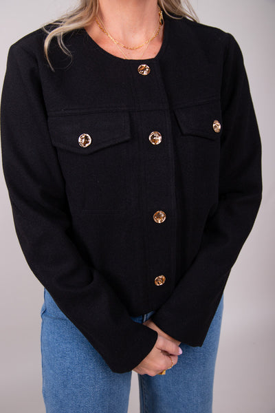 Luxe Button Jacket-Black