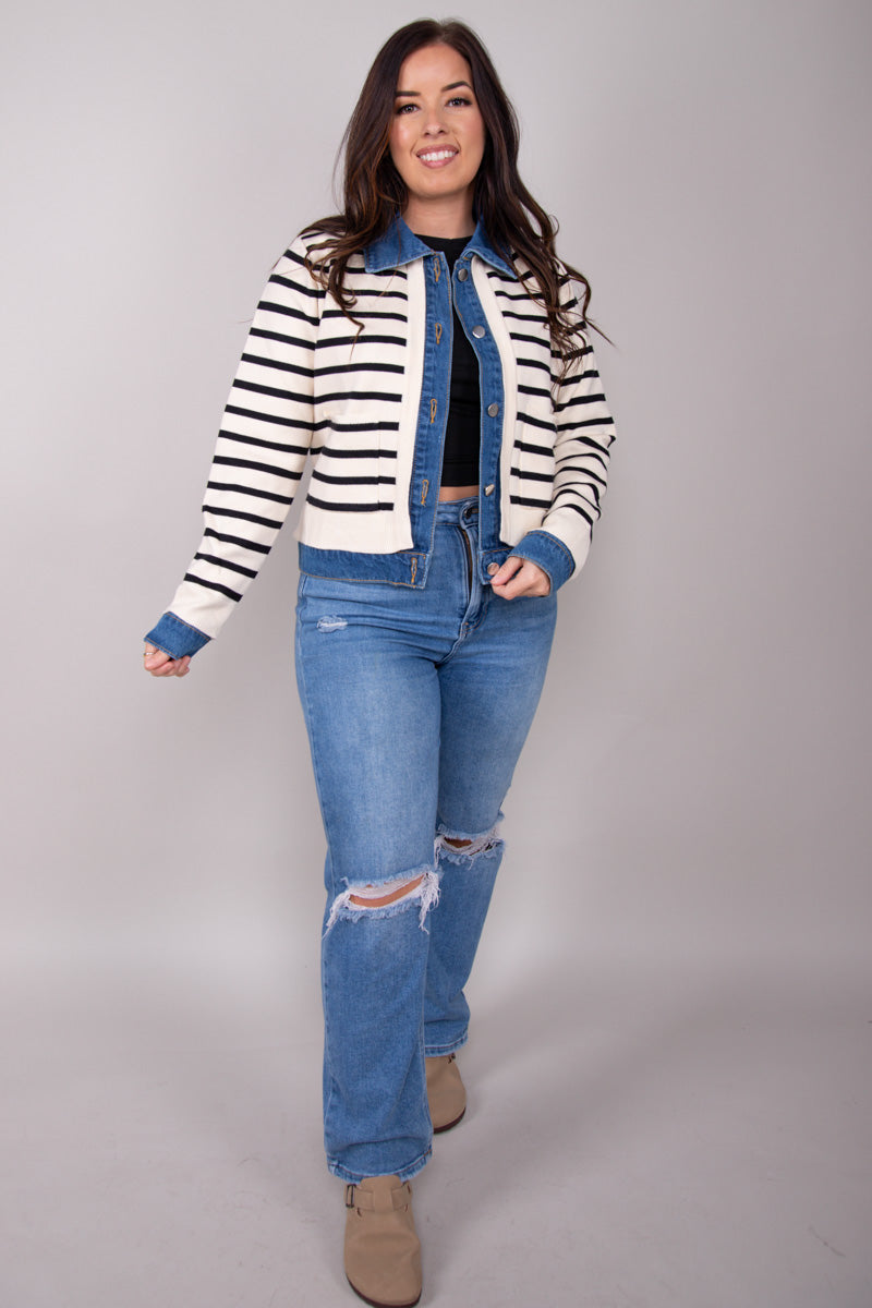 Denim And Stripes Cardigan