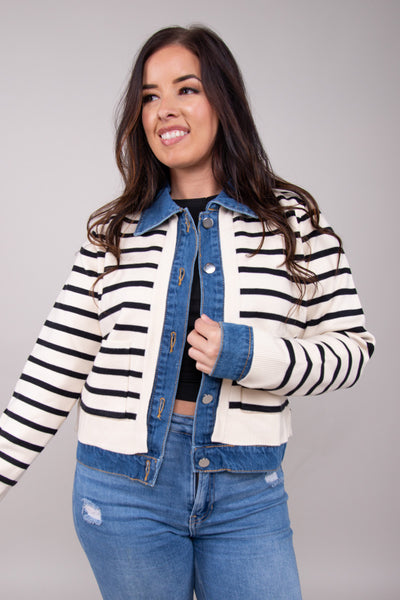 Denim And Stripes Cardigan