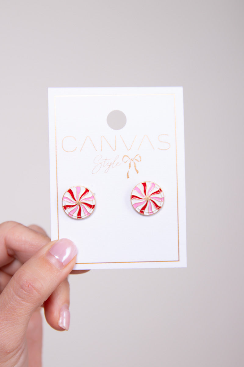 Peppermint Candy Enamel Stud Earrings