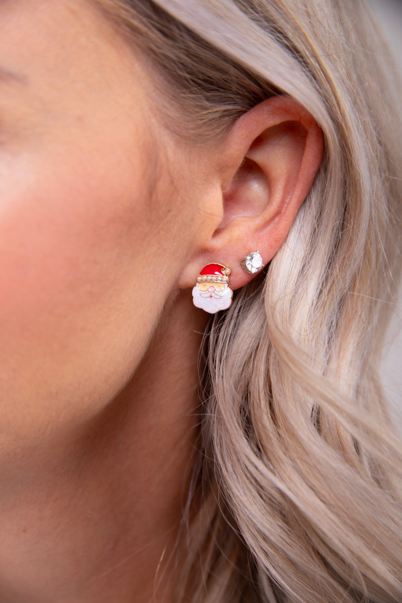 Pearl Studded Enamel Santa Claus Earrings